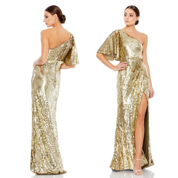 MAC DUGGAL EMBELLISHED CAP SLEEVE COWL NECK TRUMPET GOWN #93540